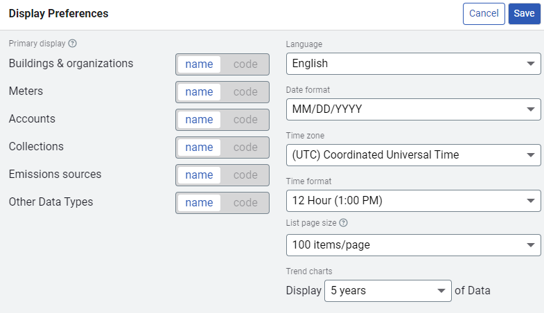 display preferences form