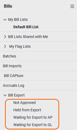 Bills Module Menu