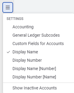 Module menu for accounts