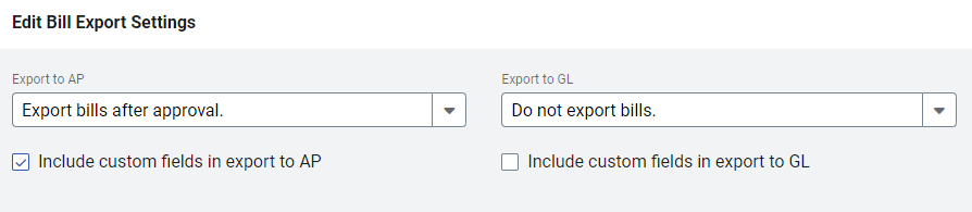 menu options for bill export