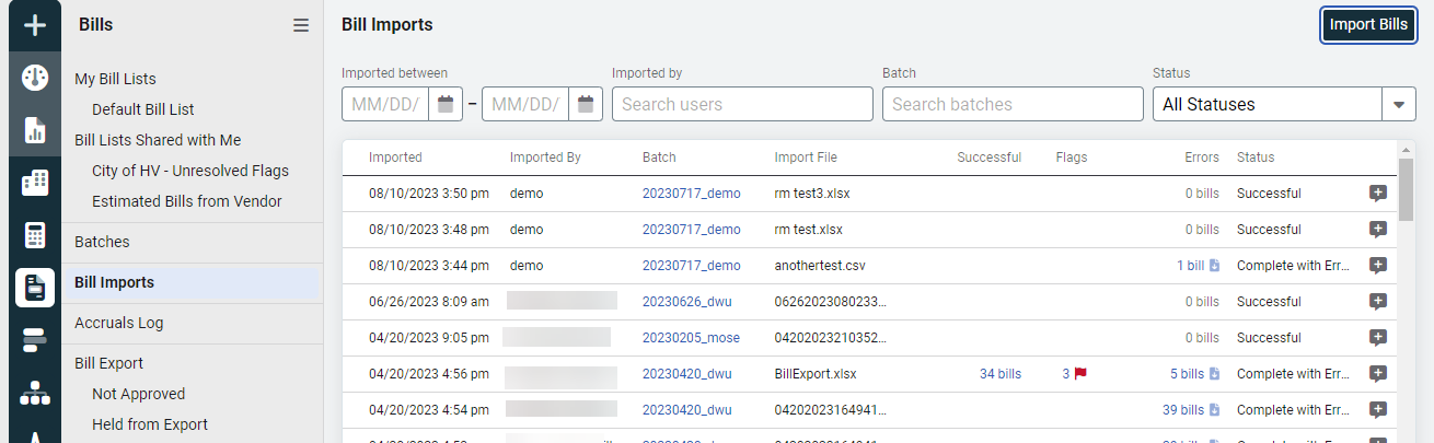 bill import log