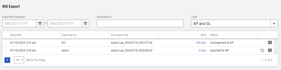 bill export log