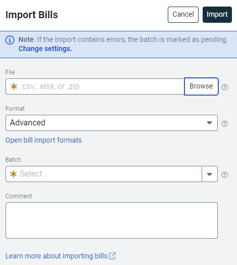 import bills form